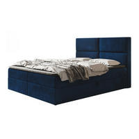 BOXBETT LIZBONA mit 2 Bettkästen, 160x200, Farbe: Dunkelblau, Velourstoff, Doppelbett mit Bonell-Matratze - Dunkelblau, Holz/Kunststoff (160/200cm) - Alpi-Möbel