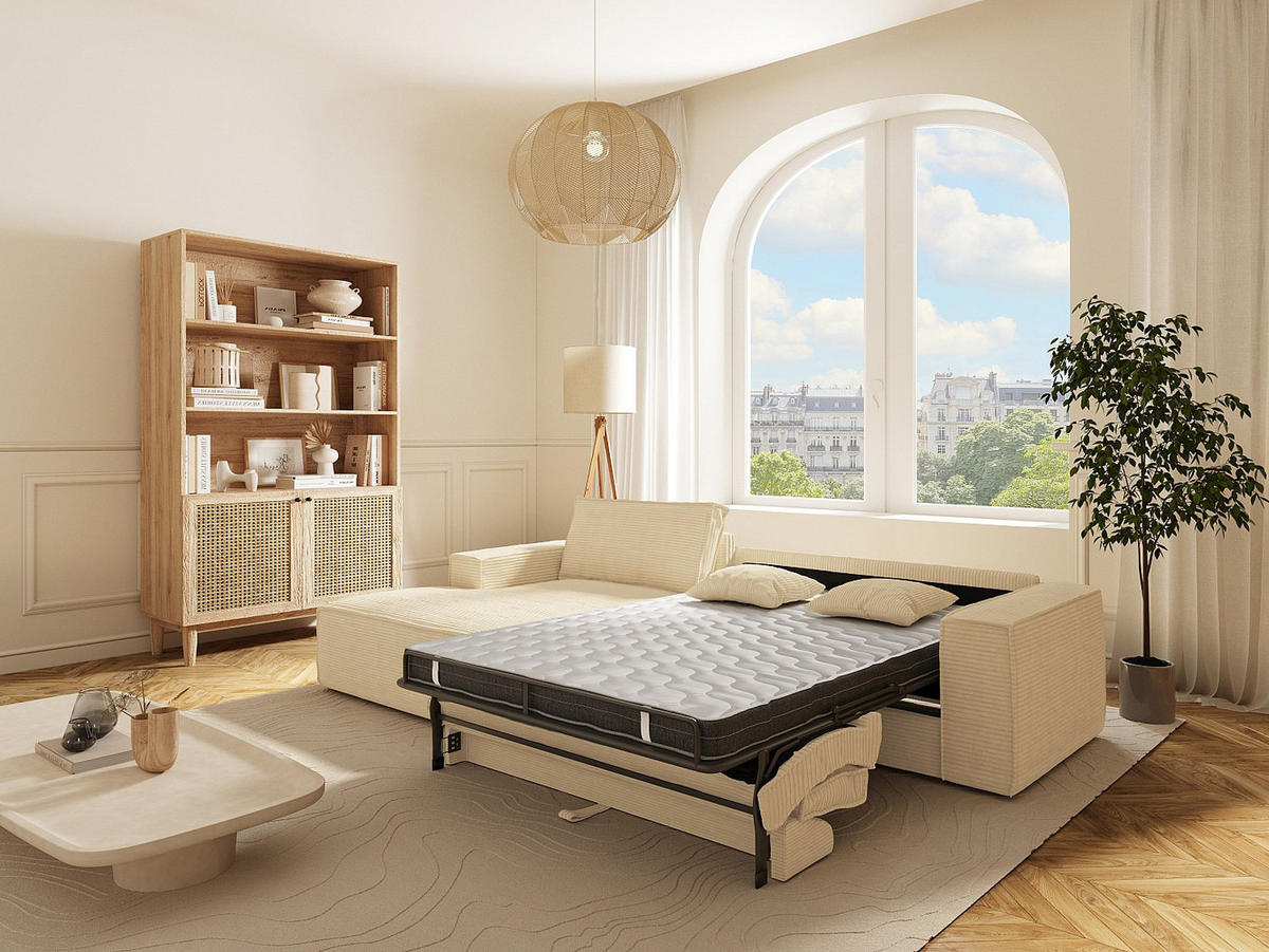 SCHLAFSOFA - 6 Personen - stoff - beige Amelia - Beige, Textil (320/80/165cm) - Vente-Unique