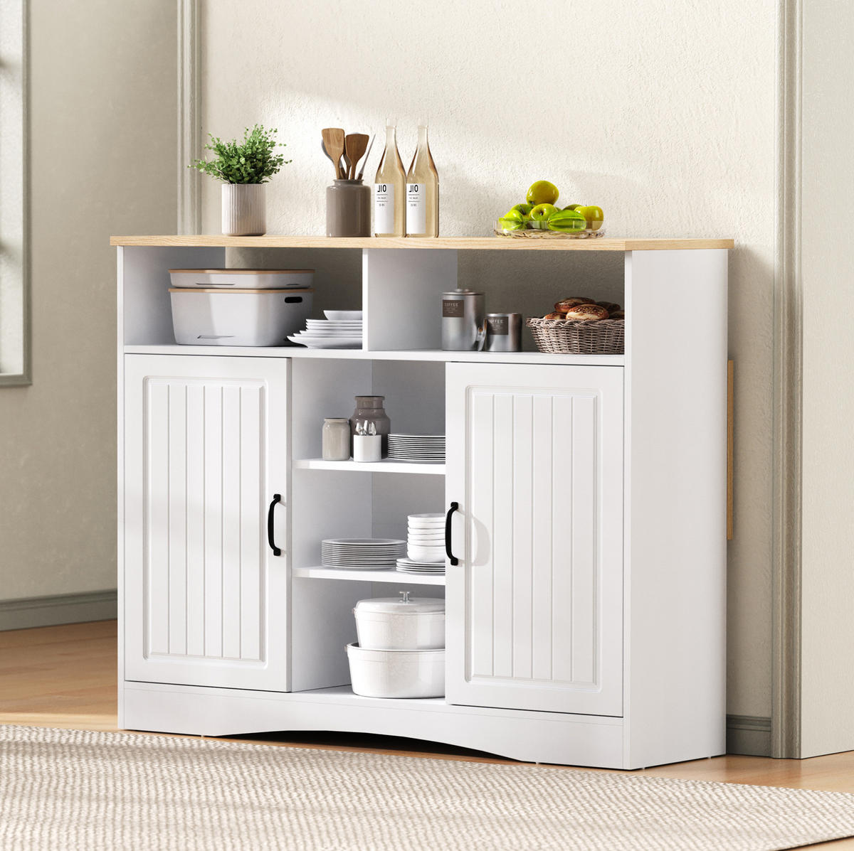 KÜCHENINSEL 110/34-68/97,5 cm aus MDF mit klappbarer Arbeitsplatte und 2 Hockern Weiß - Weiß, Holzwerkstoff (110/97.5/68cm) - Modenvie