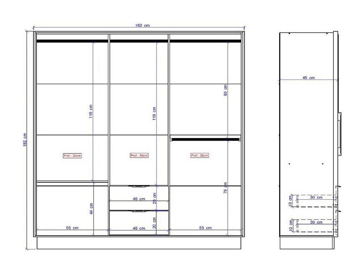 KLEIDERSCHRANK - 162 cm x 46.5 cm - holz - weiß Feova - Weiß, Holz (162/182/46.5cm) - Vente-Unique