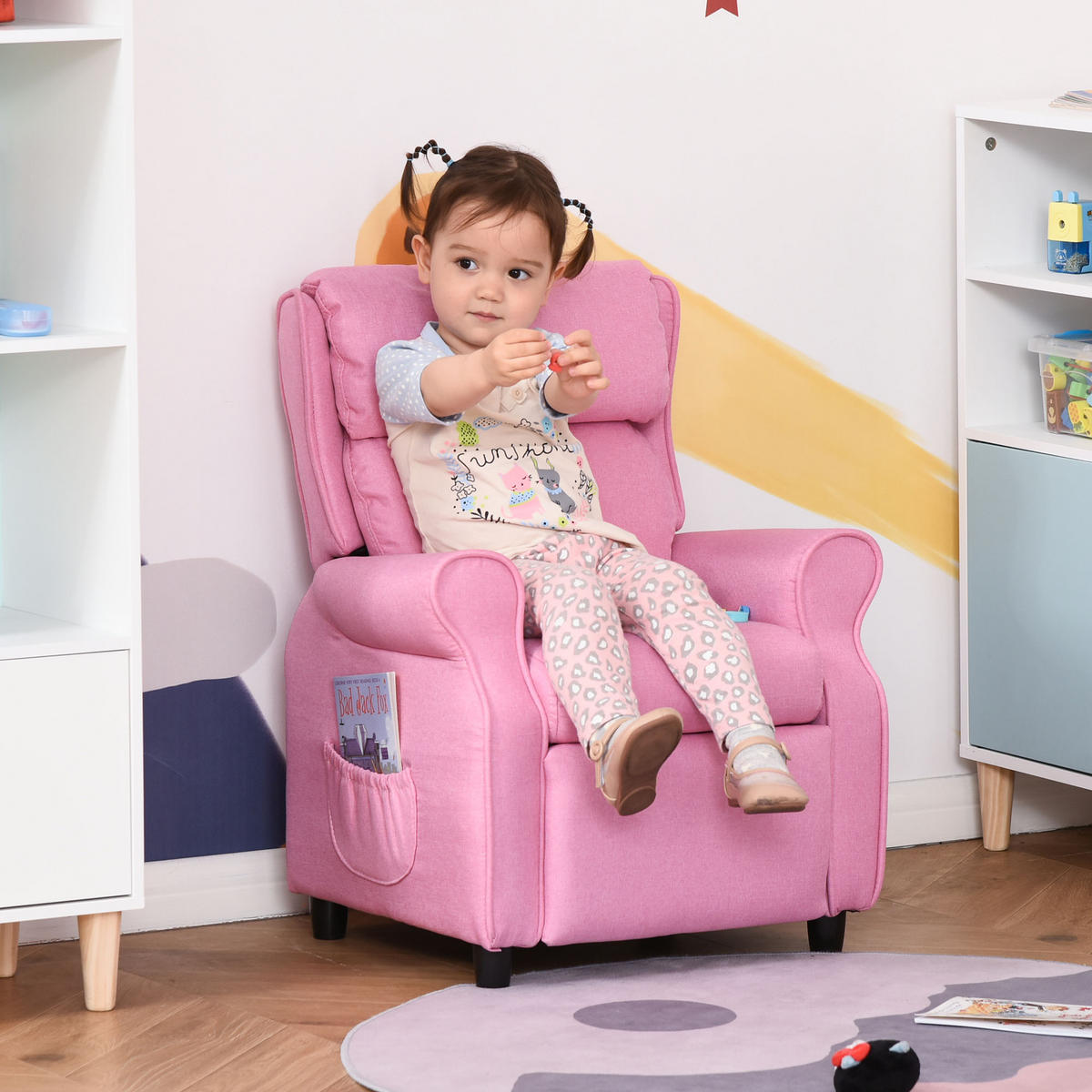 KINDERSESSEL Kindersofa Kindercouch Liegesofa verstellbar mit Fußstütze Rosa - Rosa, Holz (53/70/58cm) - HOMCOM