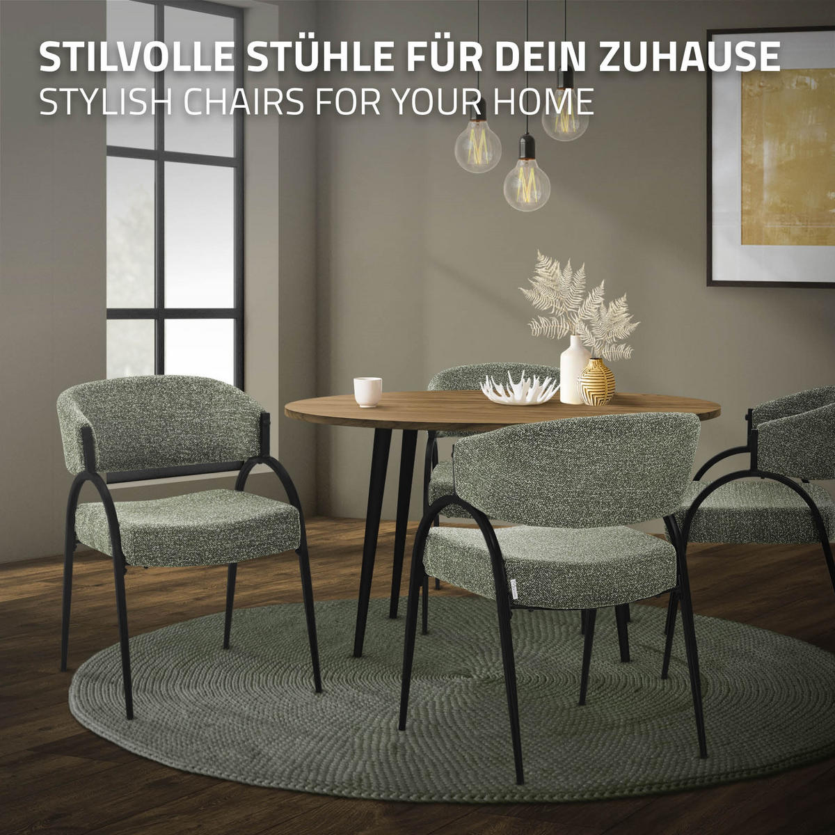 ESSZIMMERSTUHL 2er Set Küchenstühle gepolstert mit Webstoff-Bezug und Arm- und Rückenlehne Grün - Schwarz/Grün, Textil/Metall (54/81/65cm) - ML-DESIGN