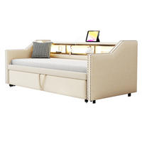 SCHLAFSOFA 90/190 cm ausziehbar mit LED, Matratze,USB, Ablagefächern und Leinenbezug, Beige - Beige, Textil (102/74/203.5cm) - Redom