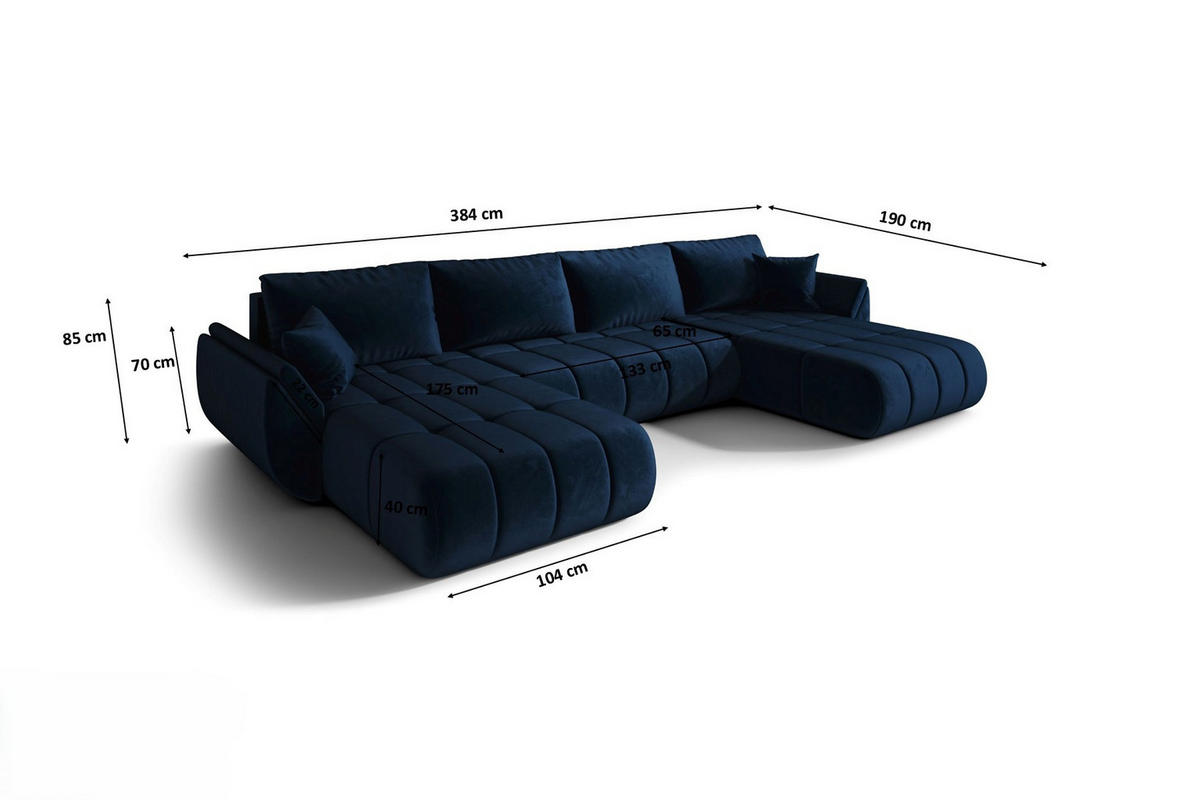 ECKSOFA mit schlaffunktion und bettkasten TOKYO U PREMIUM, stoff MONOLITH, Dunkelblau - Dunkelblau, Holz (384/190cm) - Kaiser Möbel