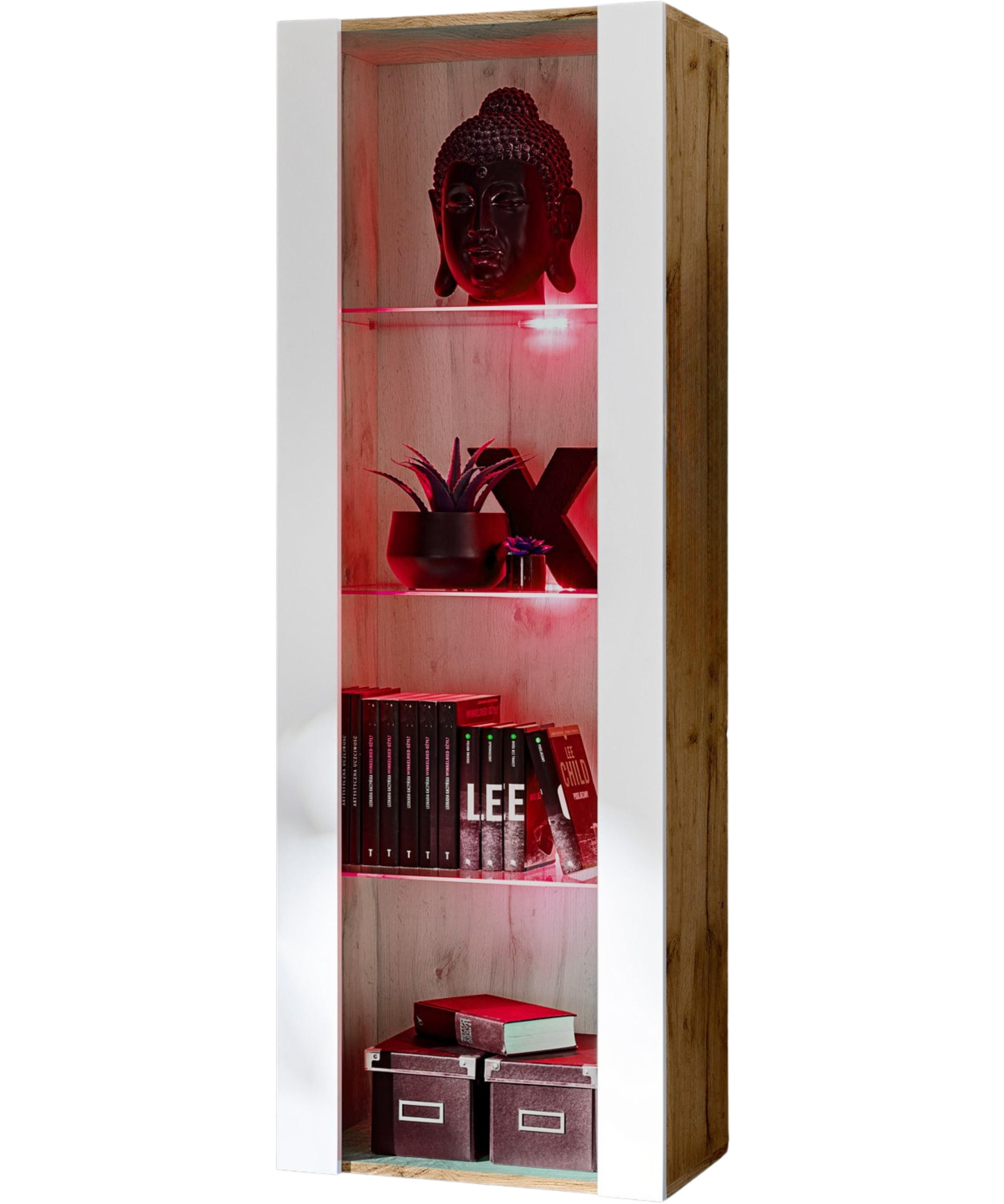 Komodee Vitrine Eiche Wotan, Weiß 55x159x35 cm