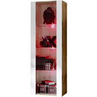VITRINE TIVOLI, Eiche Wotan + Weiß, LED Mehrfarbige - Eiche Wotan/Weiß, Glas/Holzwerkstoff (55/159/35cm) - Komodee