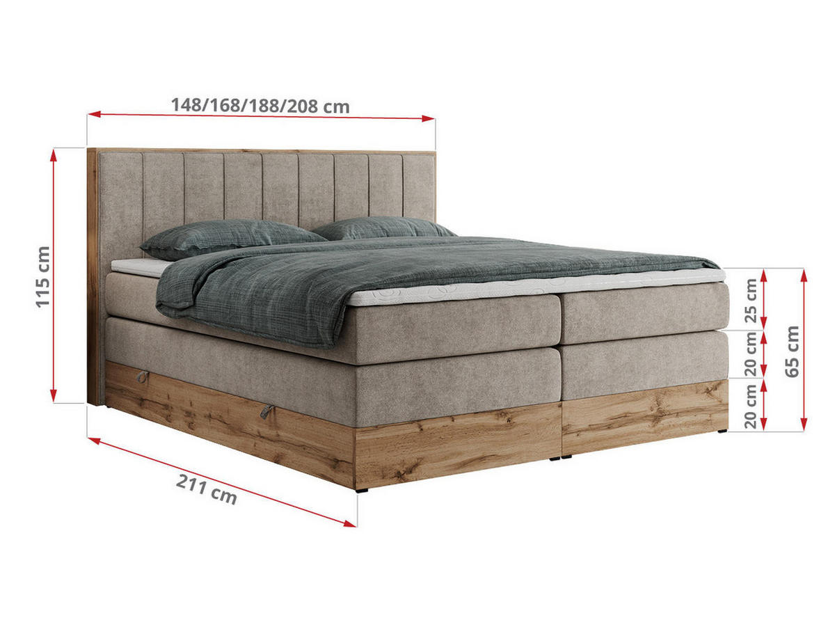 BOXSPRINGBETT BELLISSIMO KING 140/200 Beige Struktur - H3 - Beige, Holz/Textil (140/200cm) - MKS