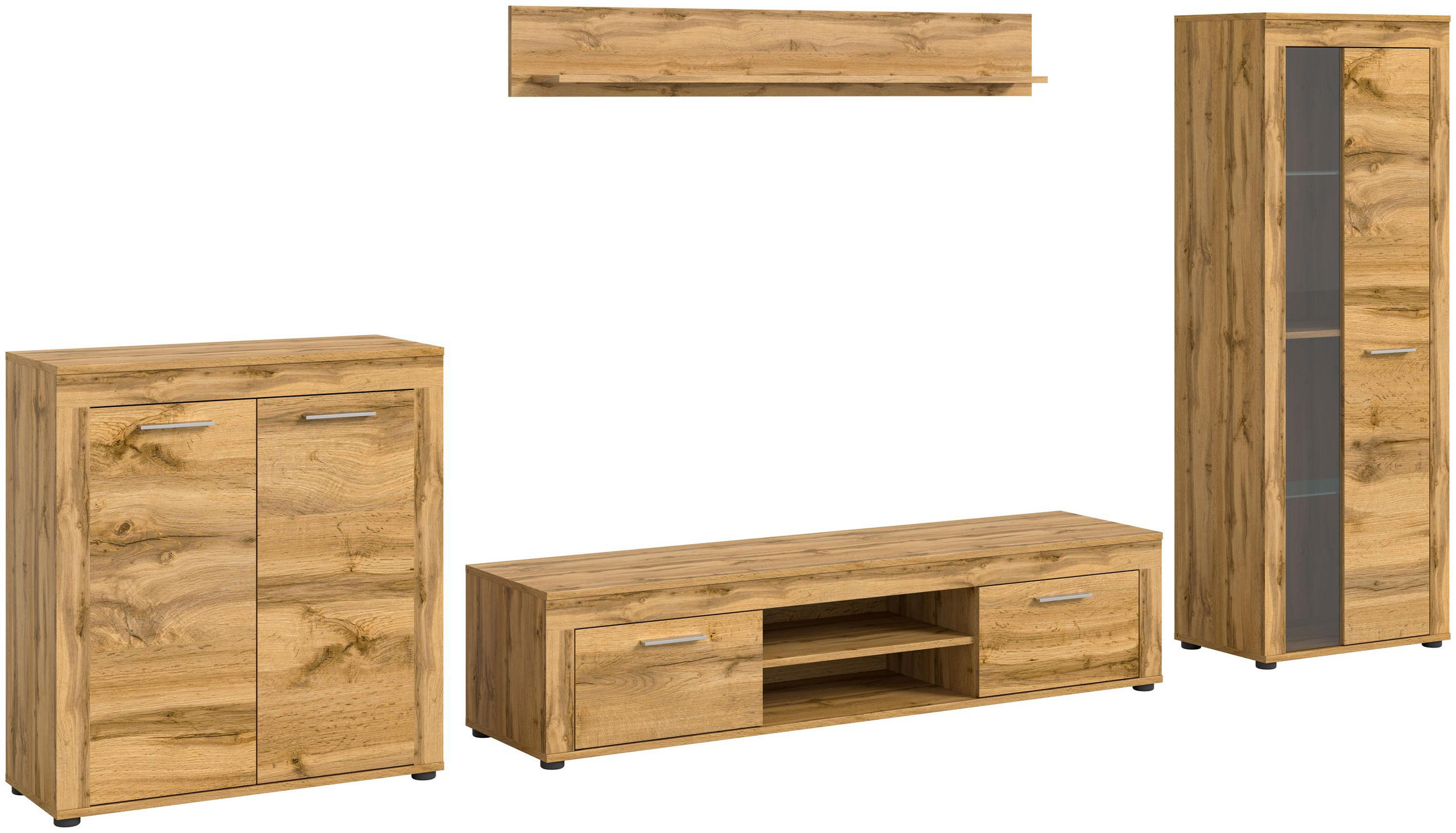 WOHNWAND Milo 4 tlg. (B/H/T: ca. 330/159/40 cm) in Wotan Eiche /Wotan Eiche - Eichefarben, Holzwerkstoff (330/159/40cm)