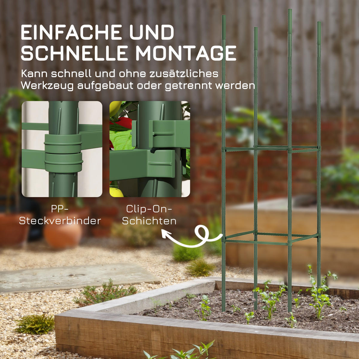 RANKGITTER mit Anzuchtbeutel, Stahl, Grün, 33 x 33 x 180 cm - Grün, Metall (33/180/33cm) - Outsunny