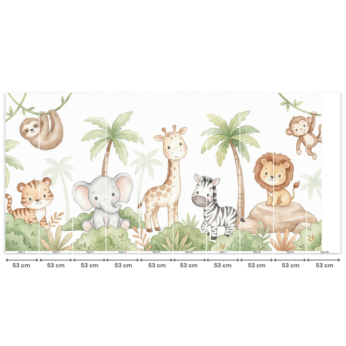 KINDERTAPETE - Tiere - Dschungel - Pastell - 500x260 cm - Weiß, Papier (500/260cm) - OnlyWow