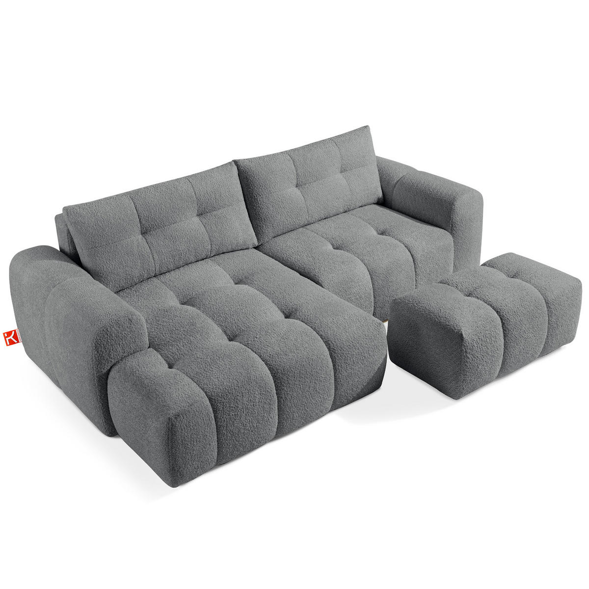 ECKSOFA MIT HOCKER RAVIA, Bouclé, Dunkelgrau - Dunkelgrau, Holz/Textil (96/50cm) - KONSIMO®
