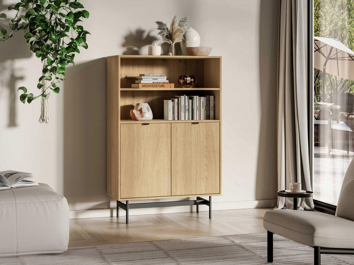 REGÁL Heggers Dub mavelie, 92 cm - čierna/farba duba, kov/kompozitné drevo (91.6/140/40cm) - Selsey