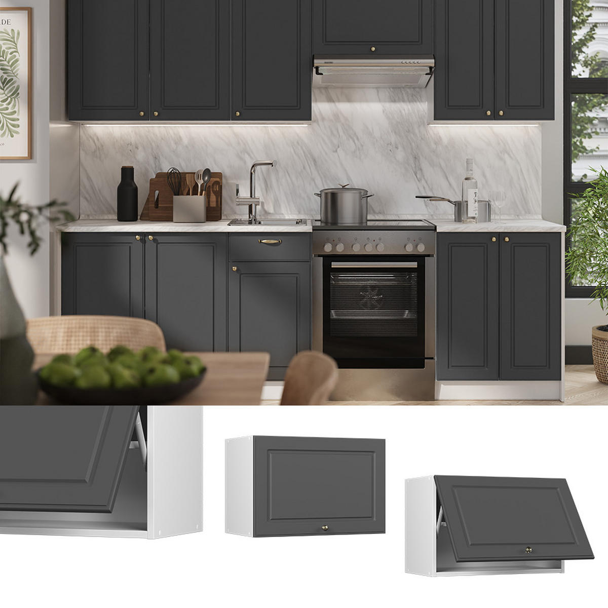 HÄNGESCHRANK Fame-Line, Anthrazit-Gold Landhaus/Weiß, 60 cm - Anthrazit/Weiß, Holzwerkstoff (60/40/34.1cm) - Vicco
