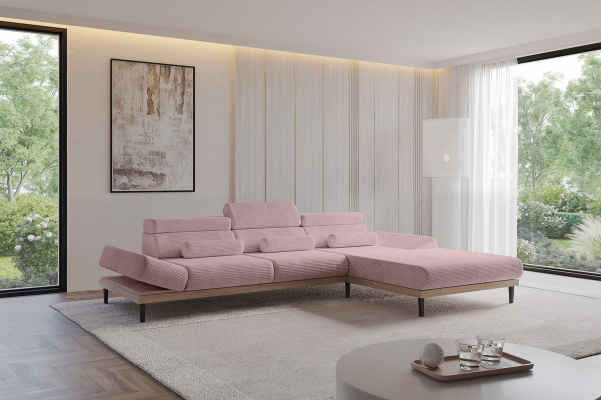 ELEKTRISCHES ECKSOFA Rechts MONA 316x205x85 Rosa Cord - Rosa, Holzwerkstoff/Textil (316/205cm) - ALTDECOR