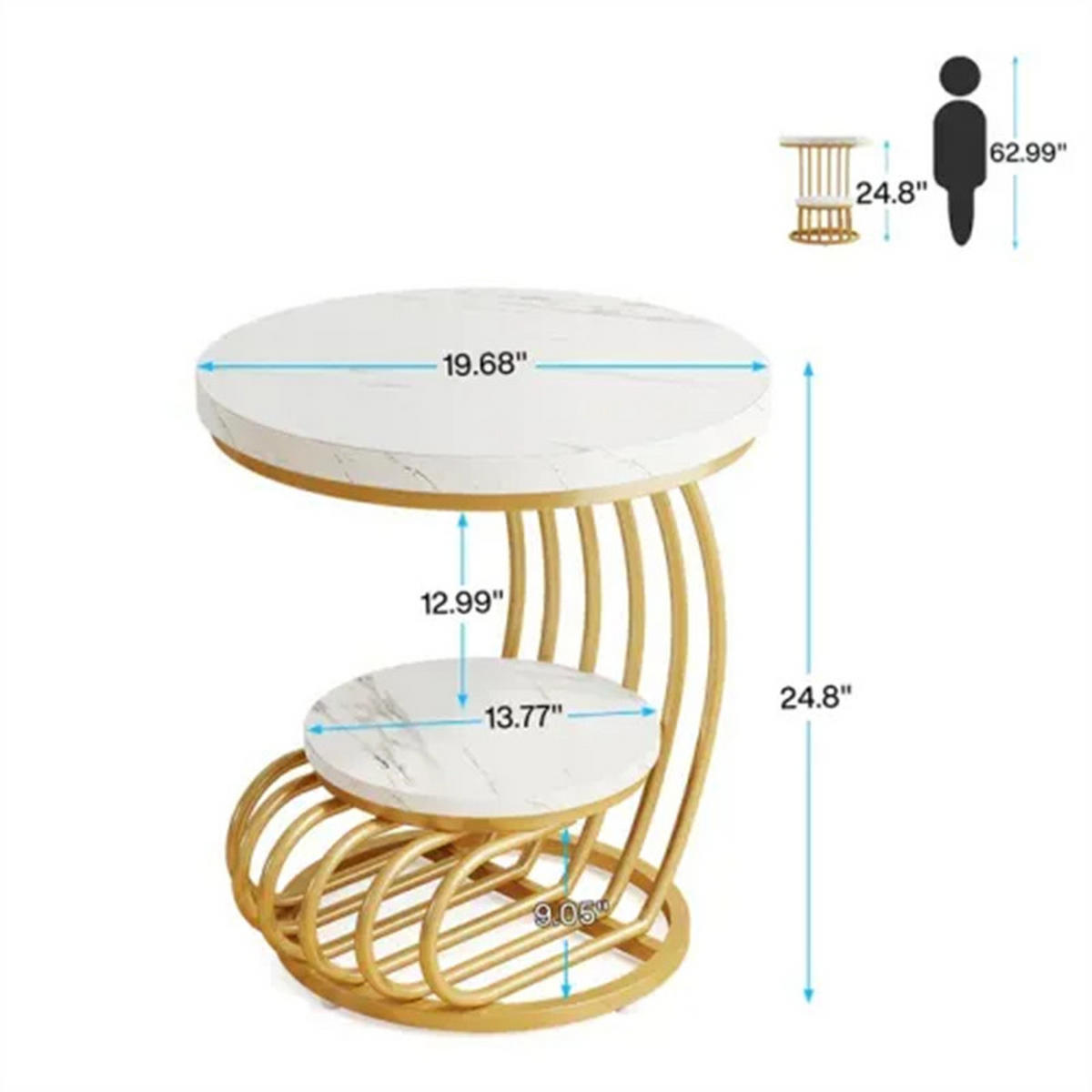 BEISTELLTISCH mit Marmoroptik, weiß/gold, 50x50x63 cm - Weiß, Holzwerkstoff (50/50/63cm) - Blomus