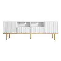 TV-SCHRANK Modern Weiß mit goldenen Füßen & goldenem Rand - Weiß, Holz (43/19.5/97cm) - FLIEKS