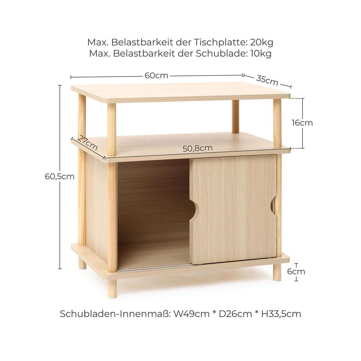 SIDEBOARD | B60 x T35 x H60 cm - Eichefarben, Holz/Holzwerkstoff (60/60.5/35cm) - Hometopia