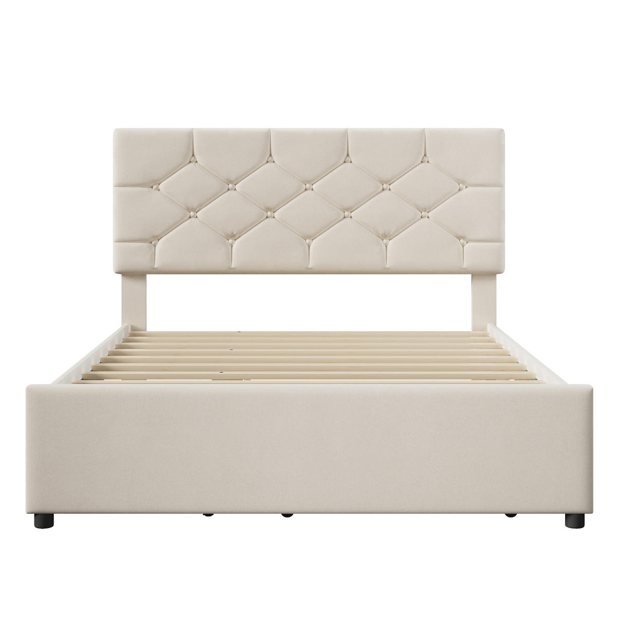 POLSTERBETT 140/200 cm in Beige mit Ausziehbett, Samt - Beige, Holzwerkstoff/Textil (140/200cm) - CHICFURN