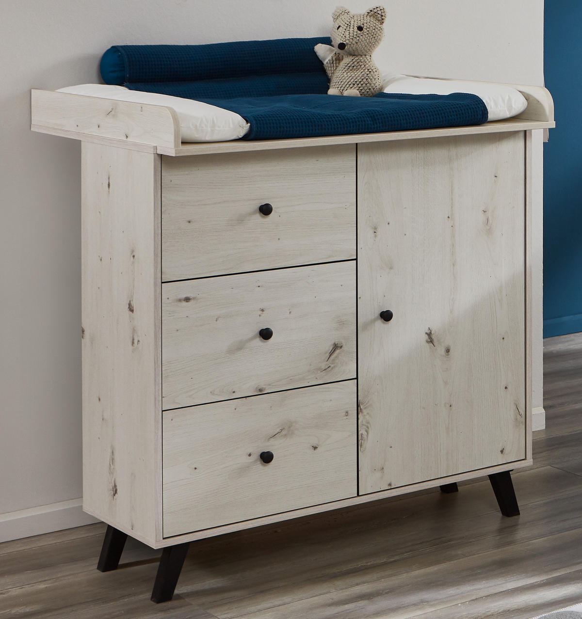 WICKELKOMMODE Lavea Landhausstil White Oak - Schwarz/Weiß, Holzwerkstoff/Kunststoff (88/100/75cm) - arthur berndt