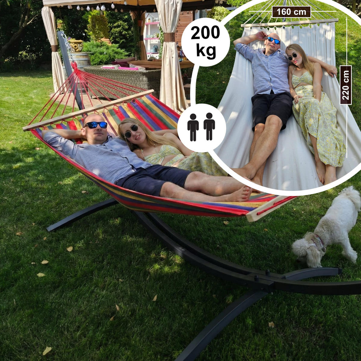 HÄNGEMATTE mit Gestell, 2 Personen, Stabhängematte, XXL, 200 kg, Metall, Rot, einfache Montage - Rot, Metall (370/130/120cm) - Potenza