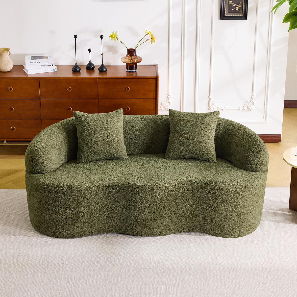 2-SITZER SOFA Polyester Grün mit 2 Kissen - Grün, Holzwerkstoff/Textil (170/70/89cm) - WISHDOR
