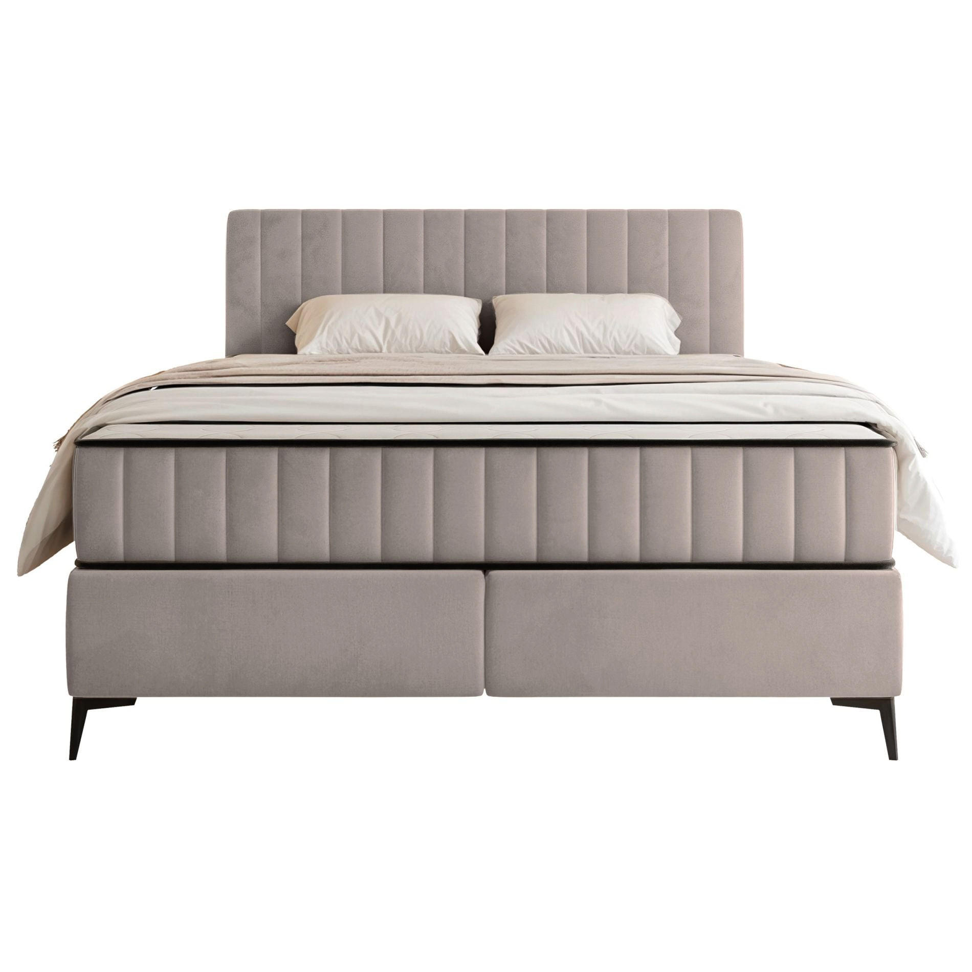 BOXBETT Mufasso Greige Samtbezug 180x200 cm - Taupe/Schwarz, Textil/Metall (180/200cm) - Selsey