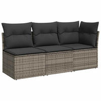 LOUNGESOFA mit Dunkelgrau Kissen, 3-Sitzer, 172/62/69 cm, aus Poly Rattan, Grau - Grau, Kunststoff (62/69/172cm) - vidaXL