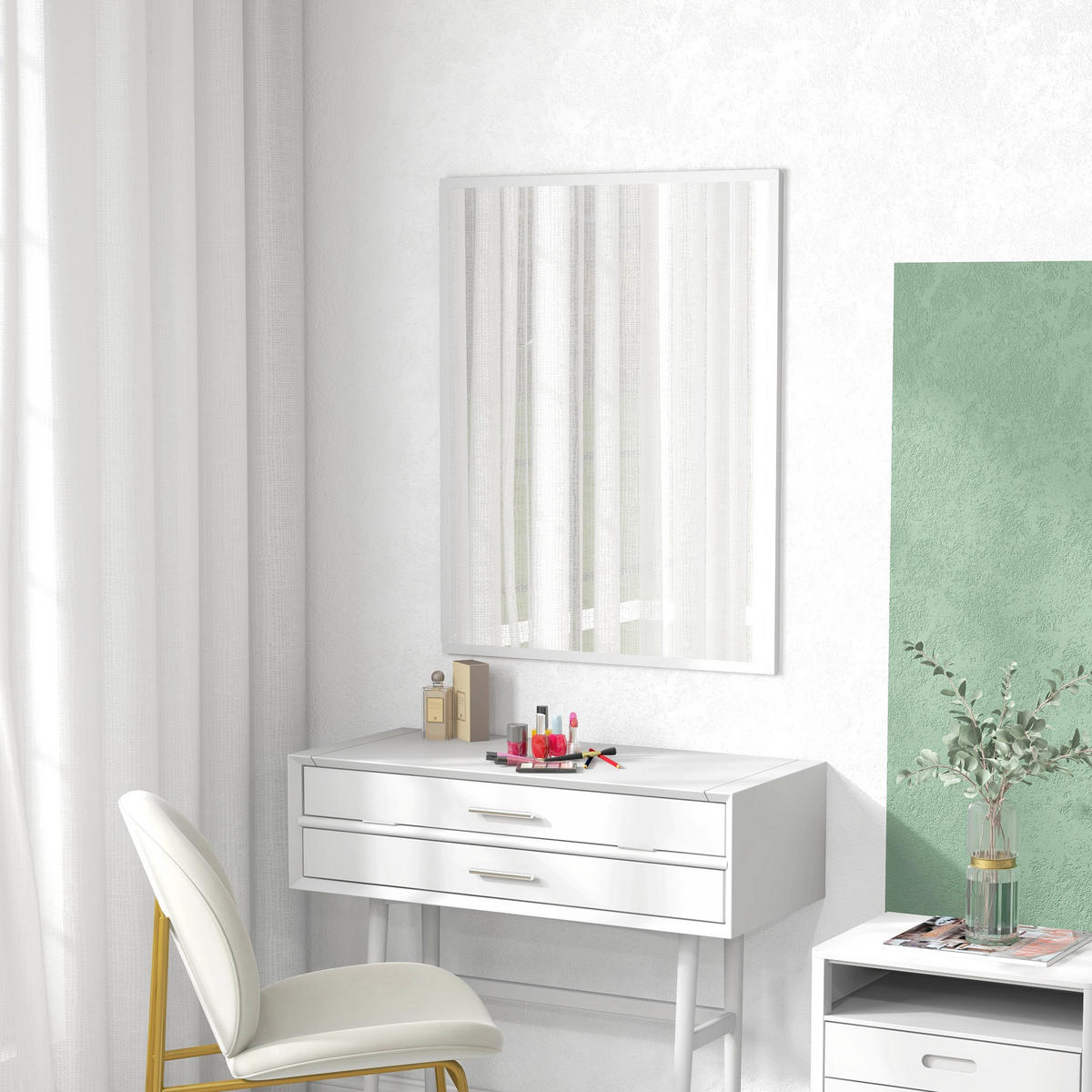 WANDSPIEGEL DE-14358 rechteckig mit weißem Rahmen Weiß - Weiß, Glas (70/90/2cm) - ComfortXL