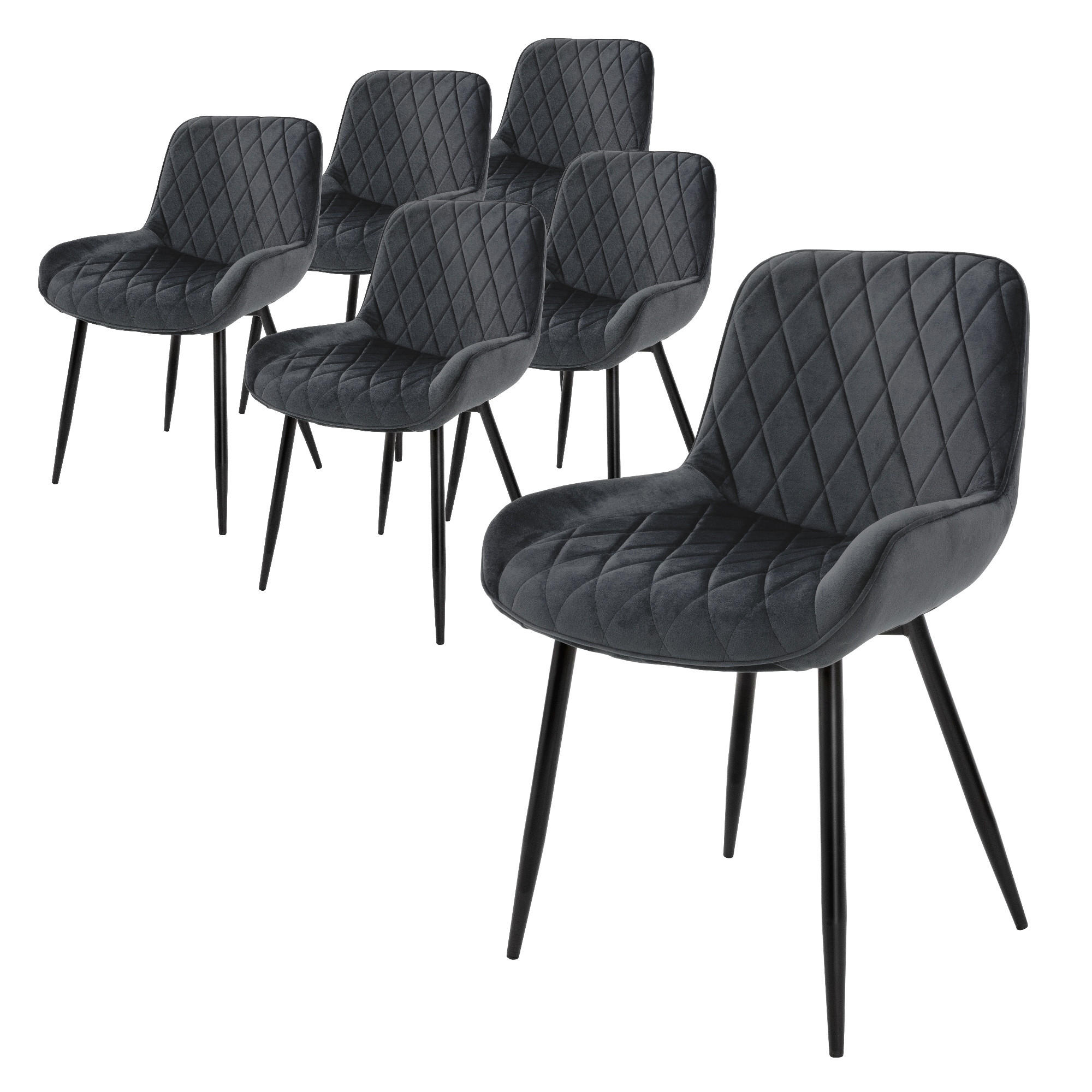 ML-DESIGN SADA 6 jídelních židlí z antracitového sametu