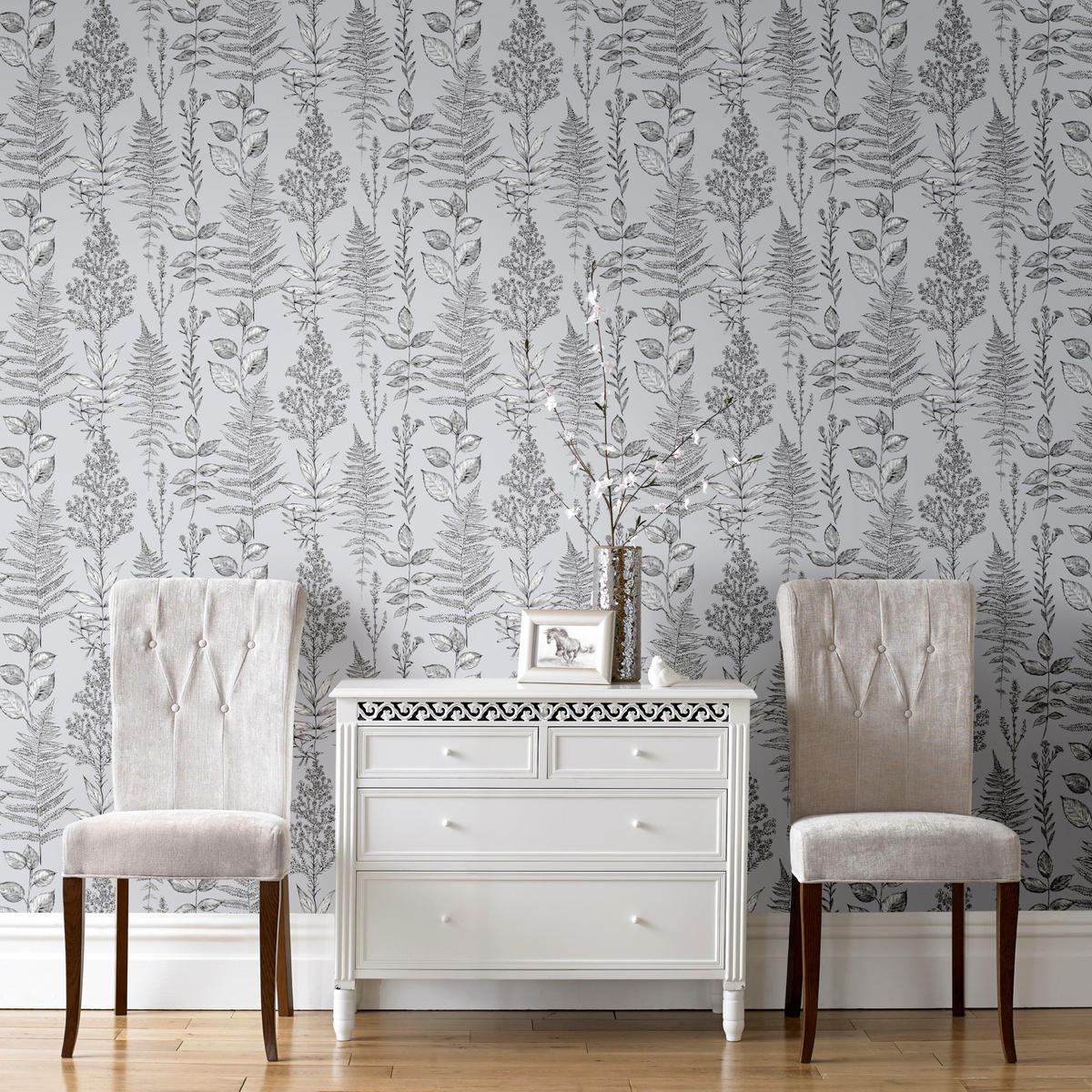 VLIESTAPETE Botanic Mix - Grau, Papier/Kunststoff (52/1000cm) - Superfresco Easy