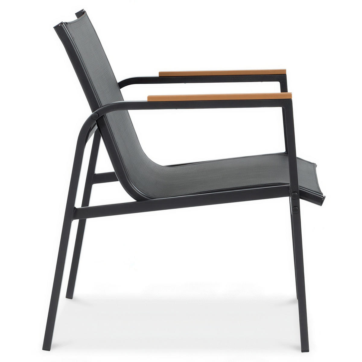 GARTENSET Thaiti, 2-Sitzer-Sofa + 2 Sessel + Couchtisch, Polywood-Armlehnen, Schwarz - Schwarz, Metall - Beautysofa