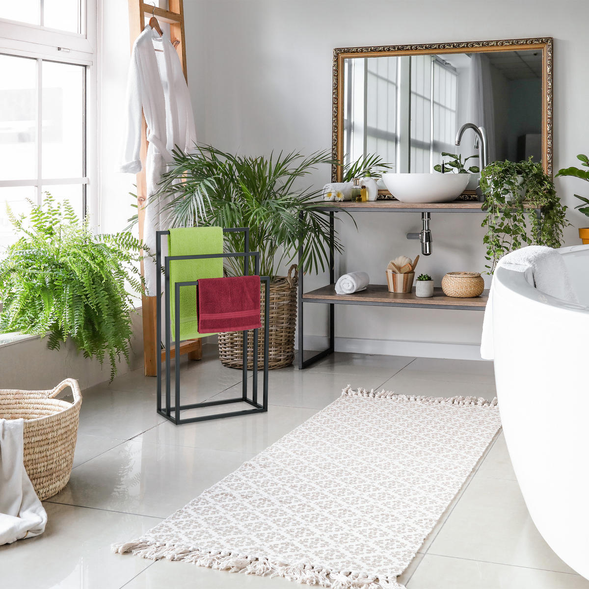 HANDTUCHSTÄNDER - Schwarz, Metall (46/82.5/21cm) - Relaxdays