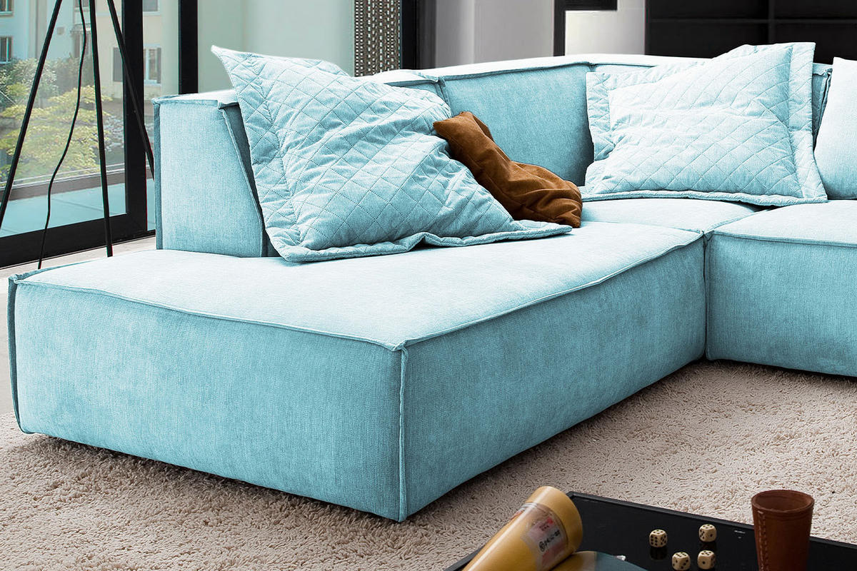 ECKSOFA SAMU Hellblau Webstoff - Schwarz/Hellblau, Textil (226/224cm) - KAWOLA