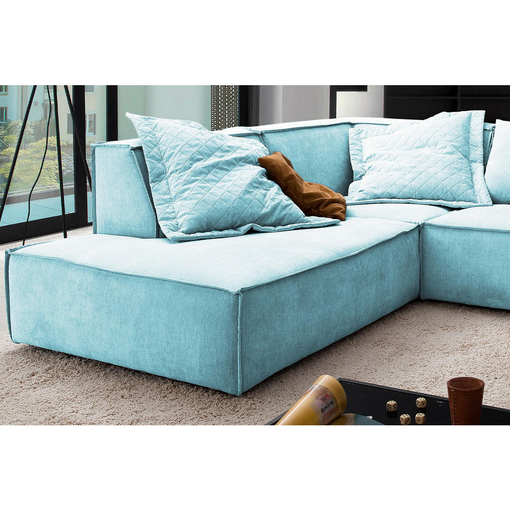 Thumbnail - Kawola Ecksofa, Hellblau, Textil, Echtholz, 3-Sitzer, Füllung: Kaltschaum, Ottomane links, L-Form, 226x224 cm, Wohnzimme...