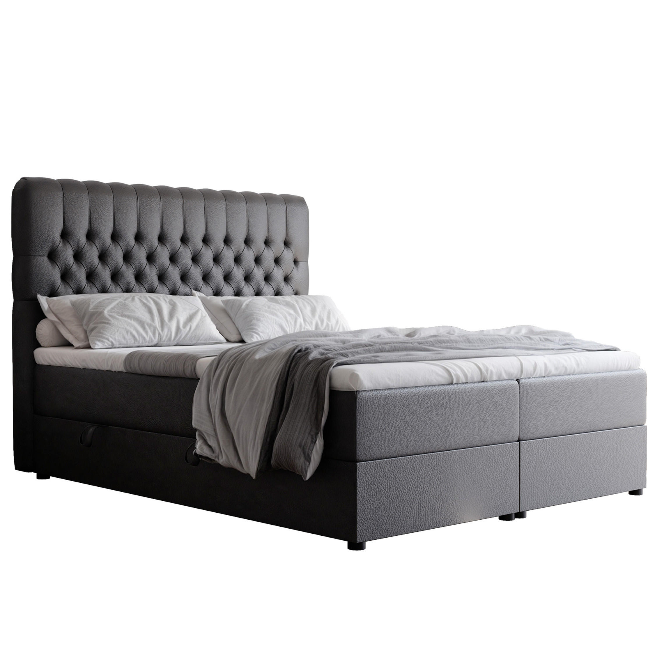 BOXBETT 200x200 cm mit Topper - Schwarz, Holzwerkstoff/Textil (200/200cm) - Idohome
