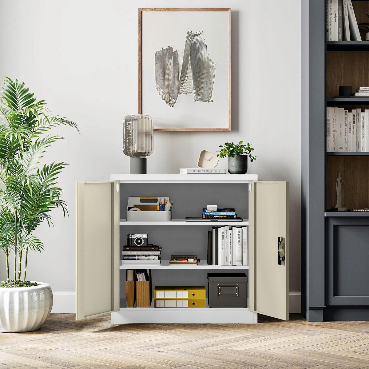 METALLSCHRANK Beata - Beige/Weiß, Metall (90/93/40cm) - Jan Nowak