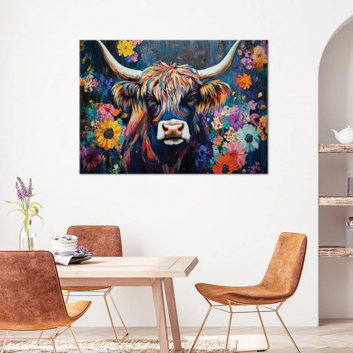 WANDBILD schottische kuh abstrakt bunt - Multicolor, Textil (60/40cm) - Feeby