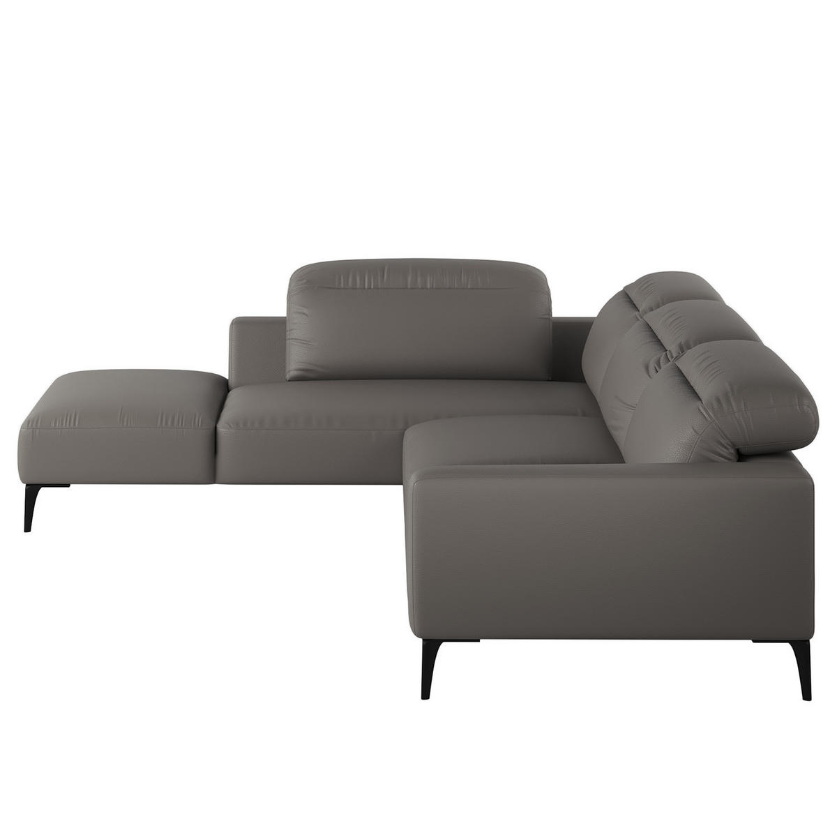 ECKSOFA mit Ottomane - Schwarz/Grau, Leder/Metall (325/238cm) - home24