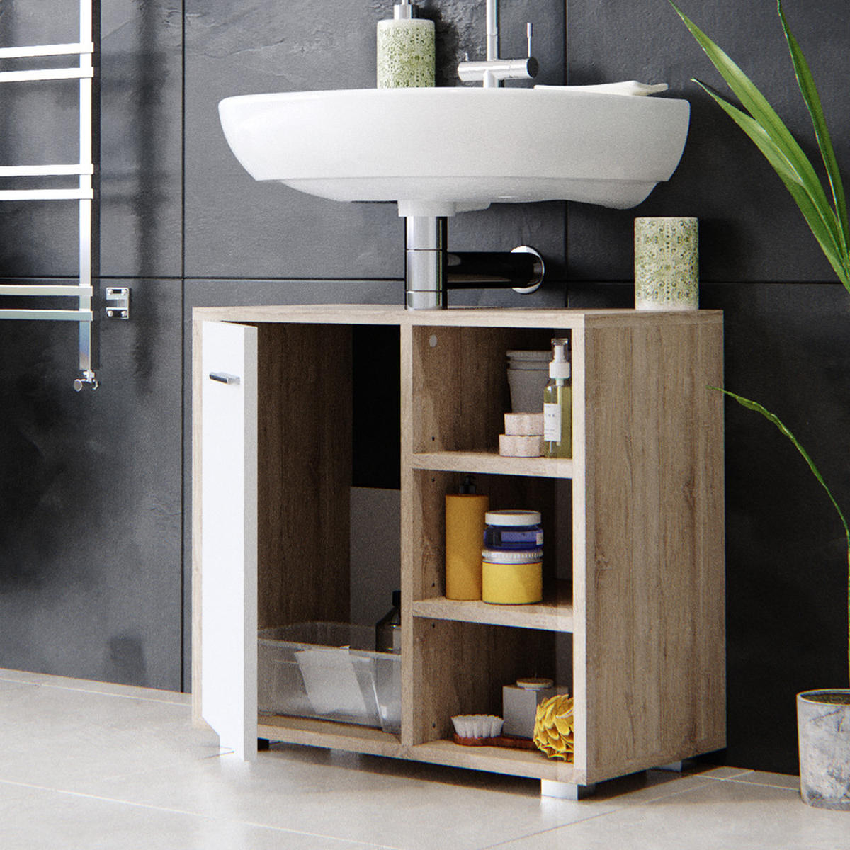 WASCHBECKENUNTERSCHRANK Perry Sonoma 60 x 55.6 cm - Sonoma Eiche, Holzwerkstoff (60/55.6/31.1cm) - Vicco