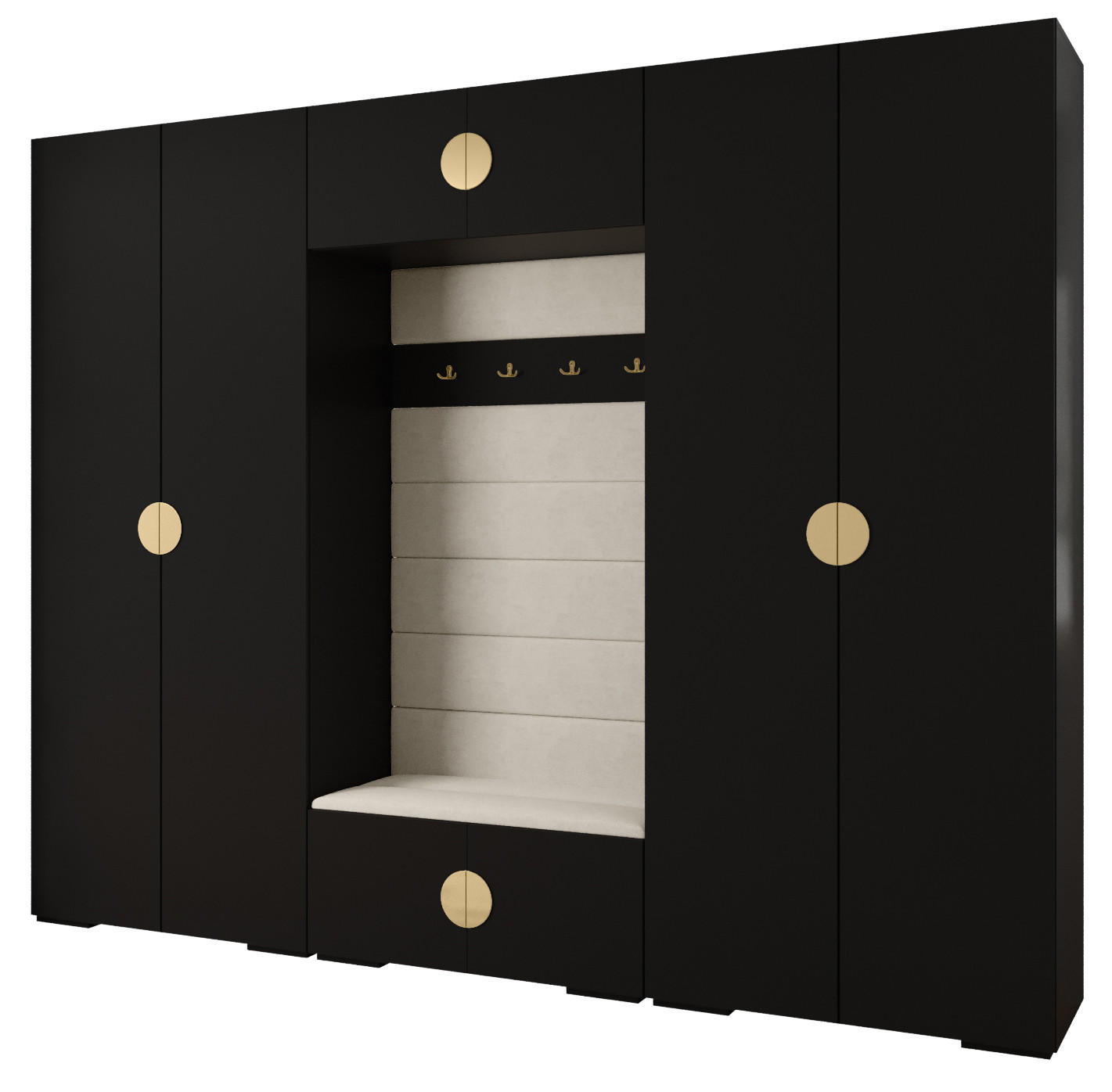 Abiks Möbel Garderoben-Set Schwarz, Beige, Gold 300x236.7x47 cm