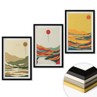 WANDBILDER 3er-Set - 40x60 cm Schwarzer Rahmen - Farbenfrohe Muster der Japandi-Flussberge - Schwarz, Kunststoff (40/60cm) - ArtPrintCave