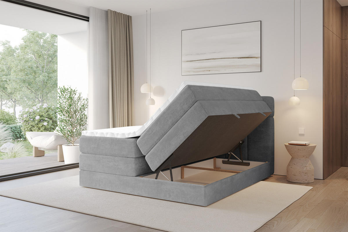 BOXBETT mit Matratze H3/H4 - FAMA KING - 180x200 cm Grau Monolith - Graphitfarben, Holzwerkstoff (180/200cm) - ALTDECOR