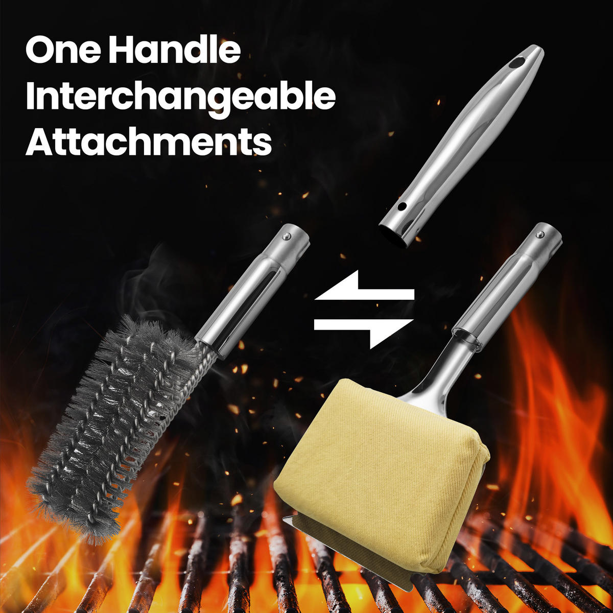 2-IN-1 Grillbürste aus Edelstahl, BBQ-Reiniger, austauschbar, robust - Gelb, Metall (7cm) - Gourmet Easy