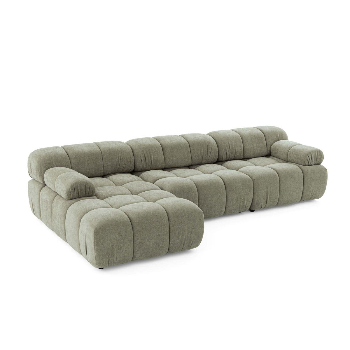 MODULARES Ecksofa MOMENTUM L, Links, Breite 282 cm, strukturierter Stoff, Grün - Chromfarben/Grün, Holz/Textil (282/155cm) - Muffo