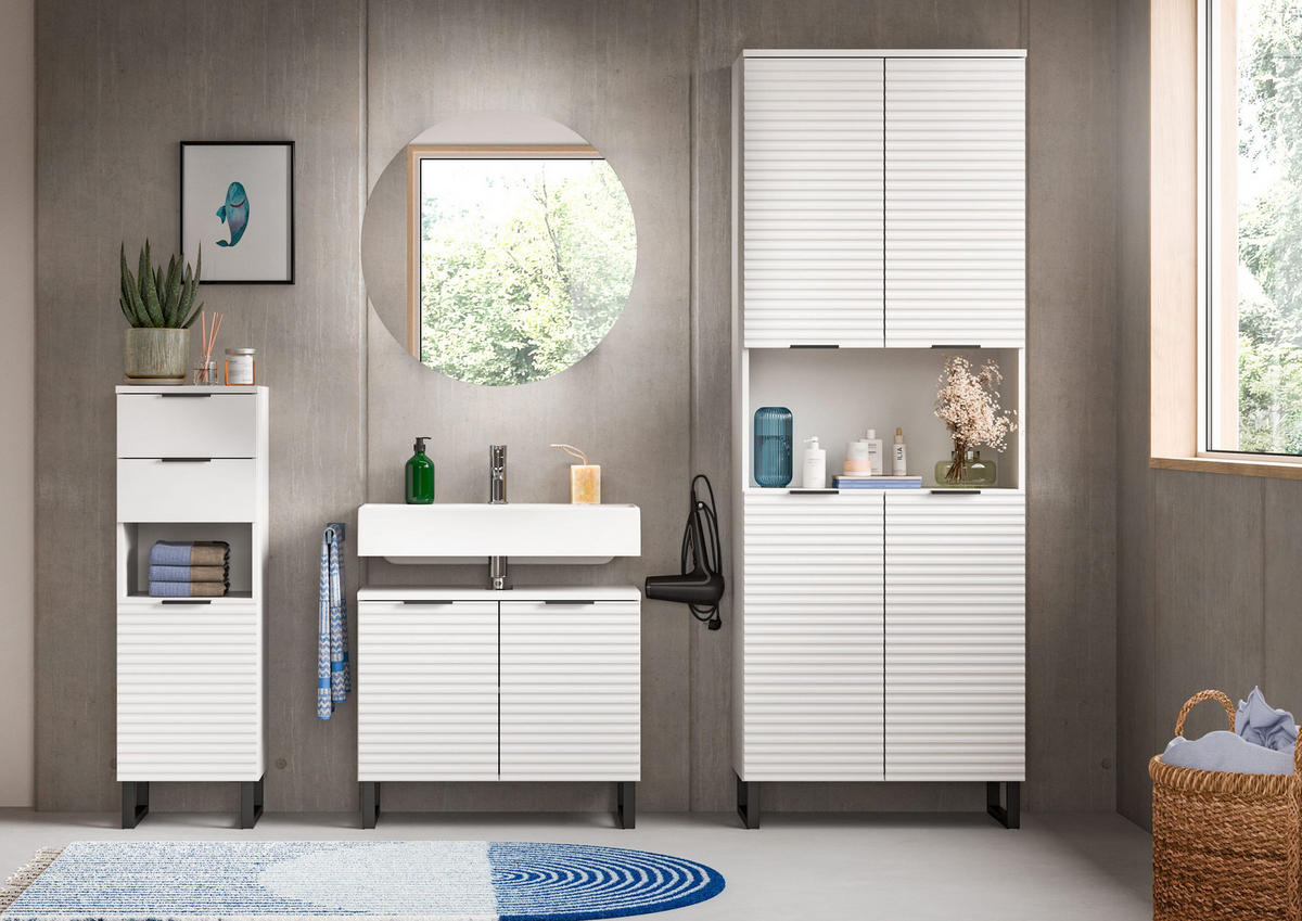 STANDSCHRANK RIFF (B/H/T: ca. 35/110/34 cm) in Weiß/weiß - Weiß, Holzwerkstoff (35/110/34cm)