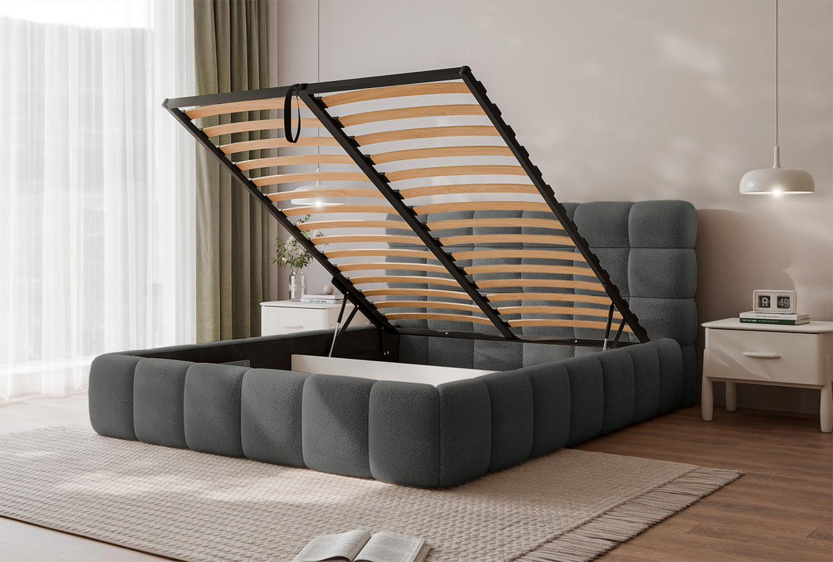 POLSTERBETT BIVIO 160x200 cm, Anthrazit - Dunkelgrau, Textil (160/200cm) - Fedve