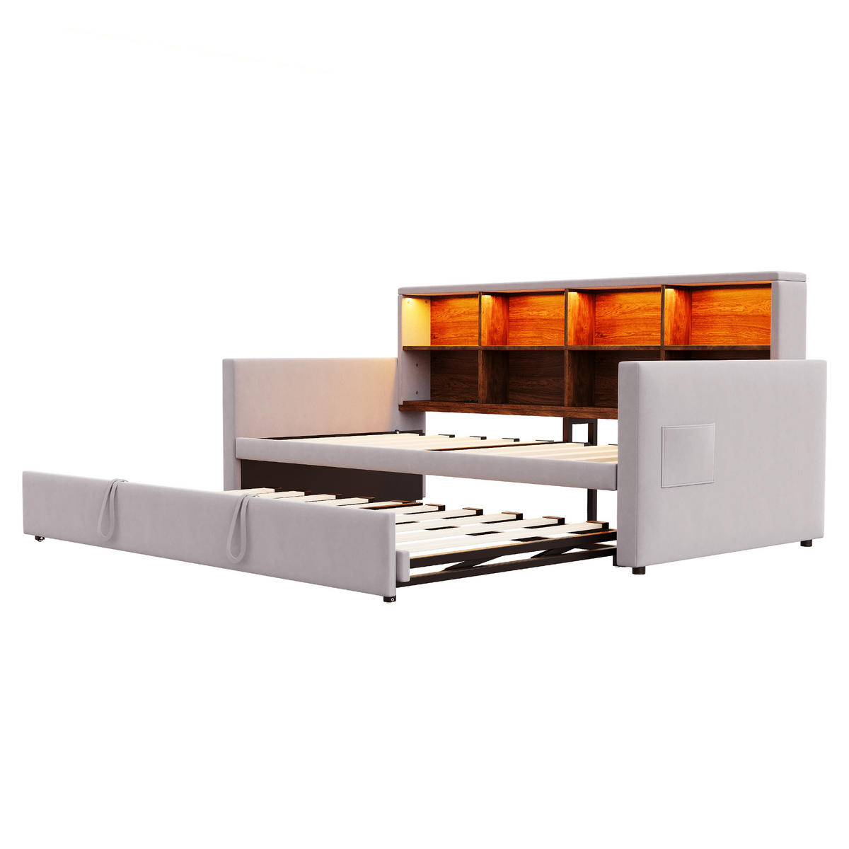 DNEVNI KREVET 90x190 Svijetlosivi Baršun LED USB Izvlačni - svijetlo siva, tekstil (90/190cm) - FLIEKS