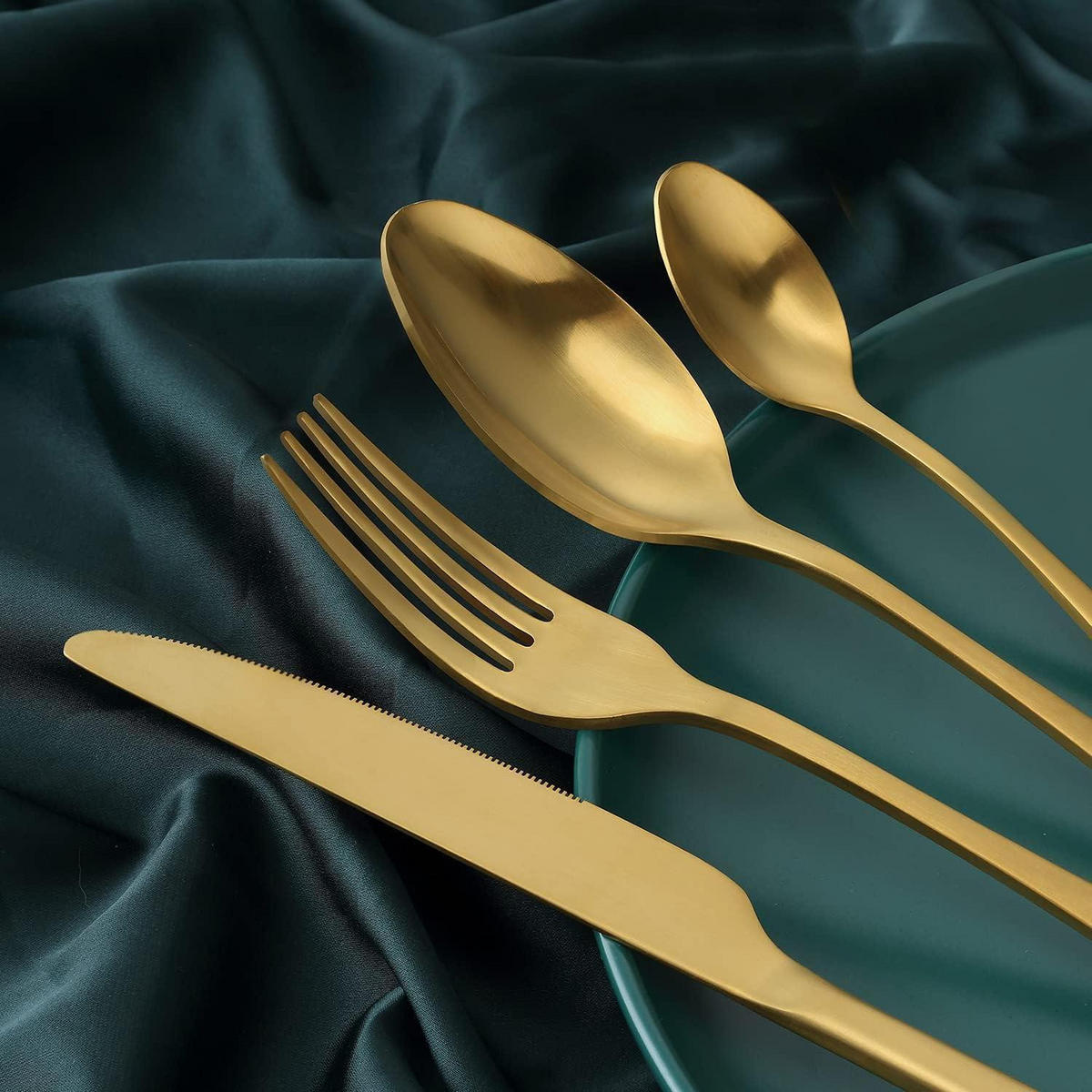 BESTECKSET 24-teiliges Set Matt Gold für 6 Personen Edelstahl spülmaschinenfest - Goldfarben, Metall