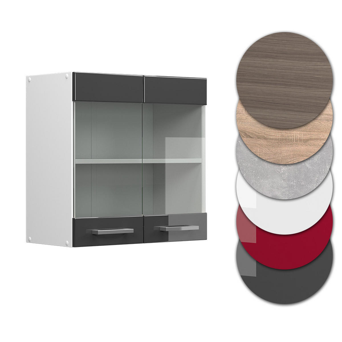 KÜCHENGLASSCHRANK R-Line Anthrazit Hochglanz 60 cm - Weiß Hochglanz/Anthrazit, Holzwerkstoff (60/60/31cm) - Vicco