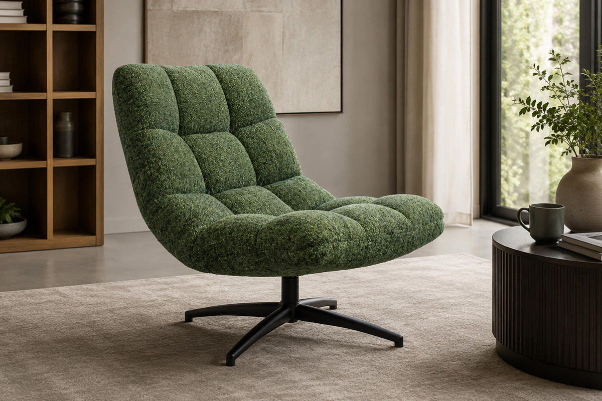 DREHSESSEL Neapel, Webstoff, Grün - Grün, Textil (93/87/75cm) - dasmöbelwerk